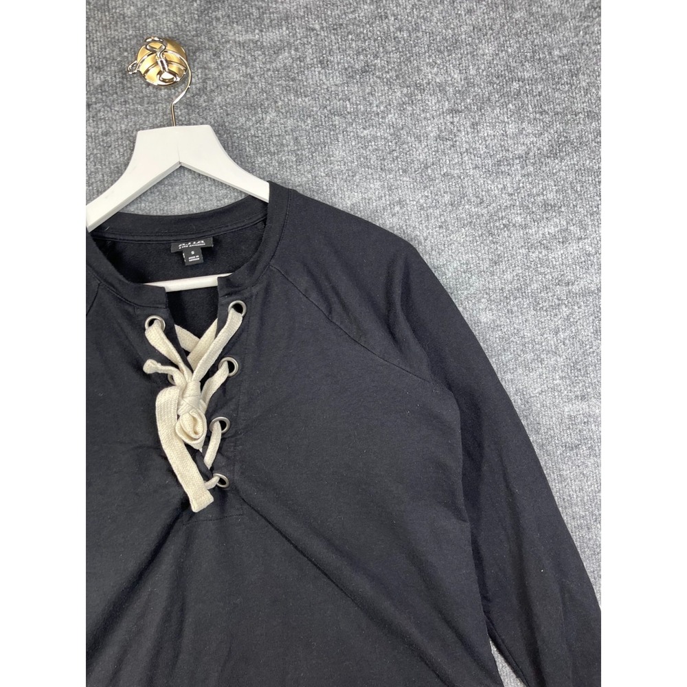 A.N.A Sweatshirt Womens Small Black Lace up French Terry Long Sleeve Warm Cozy - Picture 6 of 12